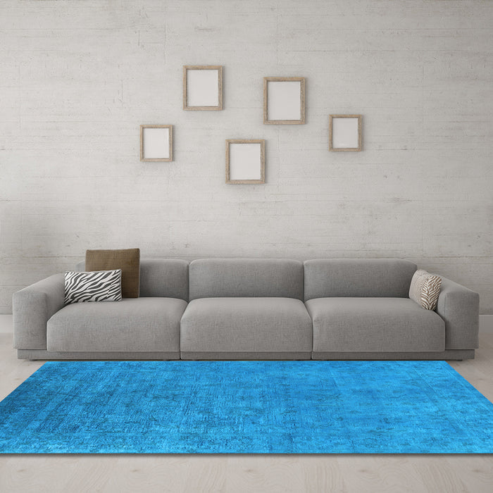 Machine Washable Oriental Light Blue Industrial Rug in a Living Room, wshurb2148lblu