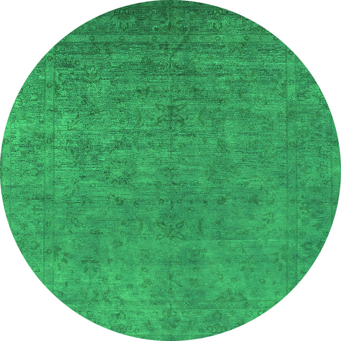 Round Machine Washable Oriental Green Industrial Area Rugs, wshurb2148grn