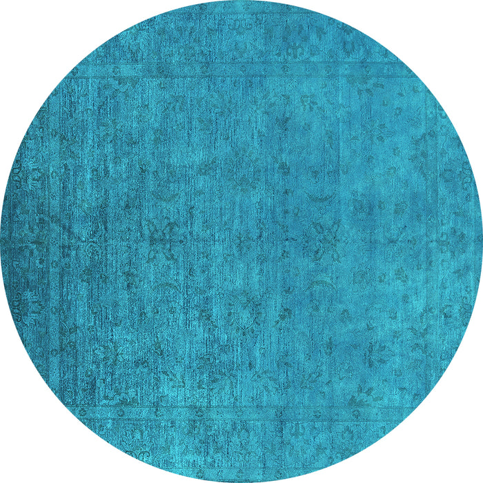 Round Machine Washable Oriental Turquoise Industrial Area Rugs, wshurb2148turq