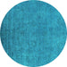 Round Machine Washable Oriental Turquoise Industrial Area Rugs, wshurb2148turq