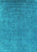 Machine Washable Oriental Turquoise Industrial Area Rugs, wshurb2148turq