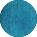 Round Machine Washable Oriental Turquoise Industrial Area Rugs, wshurb2149turq