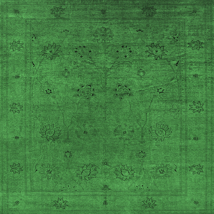 Square Machine Washable Oriental Emerald Green Industrial Area Rugs, wshurb2149emgrn