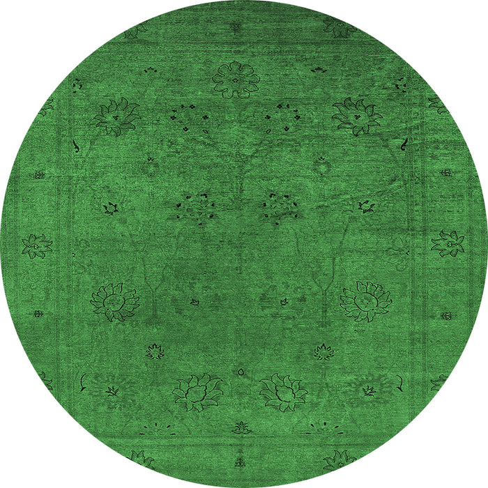 Round Oriental Emerald Green Industrial Rug, urb2149emgrn
