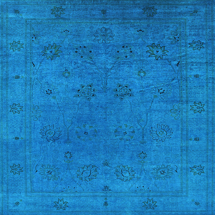 Square Machine Washable Oriental Light Blue Industrial Rug, wshurb2149lblu