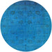 Round Machine Washable Industrial Modern Deep Sky Blue Rug, wshurb2149