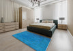 Mid-Century Modern Deep Sky Blue Oriental Rug in a Bedroom, urb2149