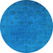 Round Machine Washable Oriental Light Blue Industrial Rug, wshurb2149lblu