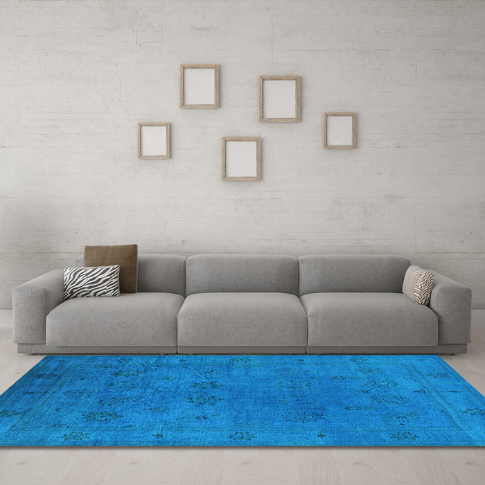 Machine Washable Oriental Light Blue Industrial Rug in a Living Room, wshurb2149lblu