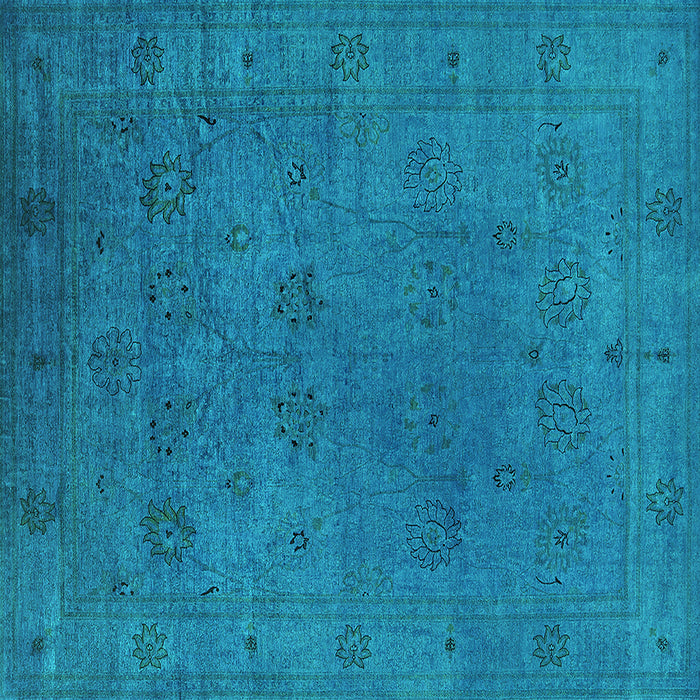 Square Machine Washable Oriental Turquoise Industrial Area Rugs, wshurb2149turq