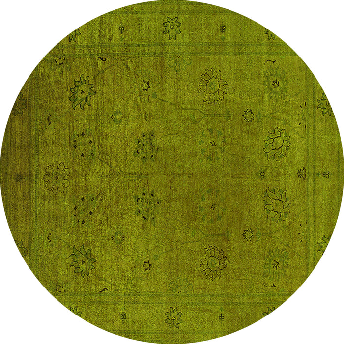 Round Machine Washable Oriental Yellow Industrial Rug, wshurb2149yw