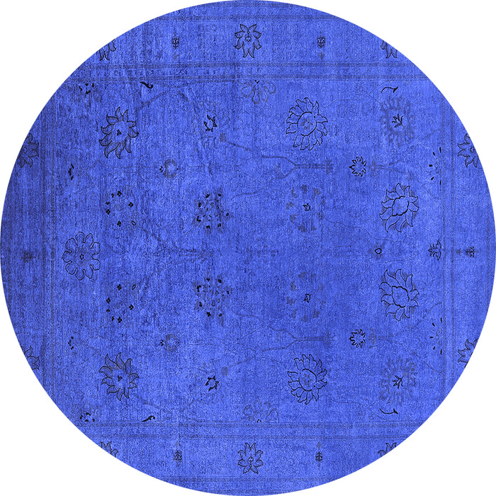 Round Machine Washable Oriental Blue Industrial Rug, wshurb2149blu