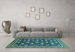 Machine Washable Oriental Turquoise Industrial Area Rugs in a Living Room,, wshurb2150turq