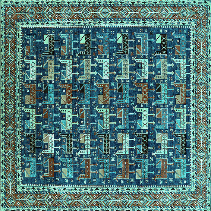 Square Oriental Turquoise Industrial Rug, urb2150turq