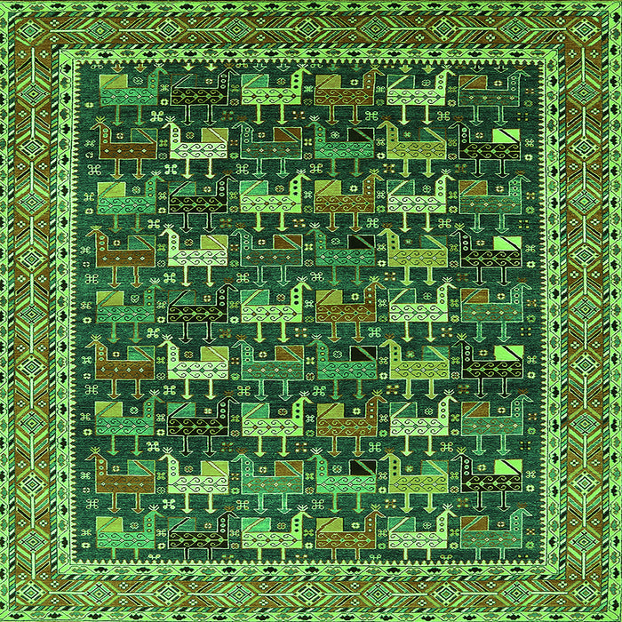 Square Machine Washable Oriental Green Industrial Area Rugs, wshurb2150grn