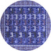 Round Machine Washable Oriental Blue Industrial Rug, wshurb2150blu