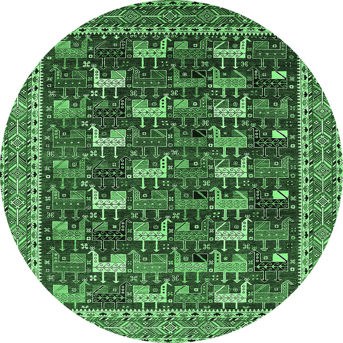 Round Machine Washable Oriental Emerald Green Industrial Area Rugs, wshurb2150emgrn