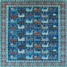 Square Machine Washable Oriental Light Blue Industrial Rug, wshurb2150lblu