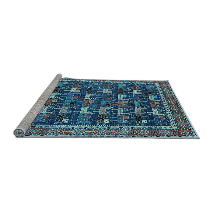 Sideview of Machine Washable Oriental Light Blue Industrial Rug, wshurb2150lblu