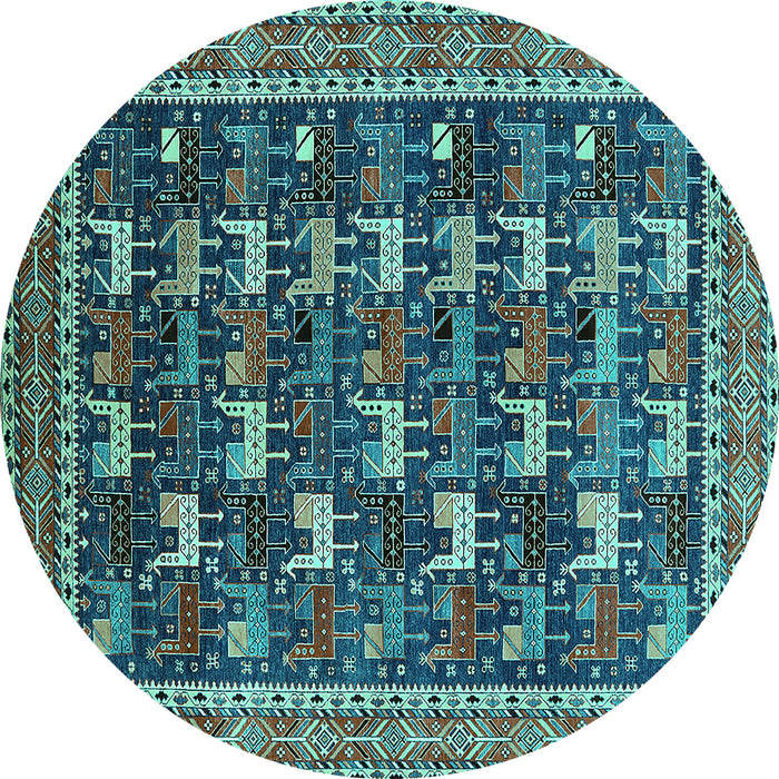 Round Machine Washable Oriental Turquoise Industrial Area Rugs, wshurb2150turq