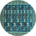 Round Machine Washable Oriental Turquoise Industrial Area Rugs, wshurb2150turq