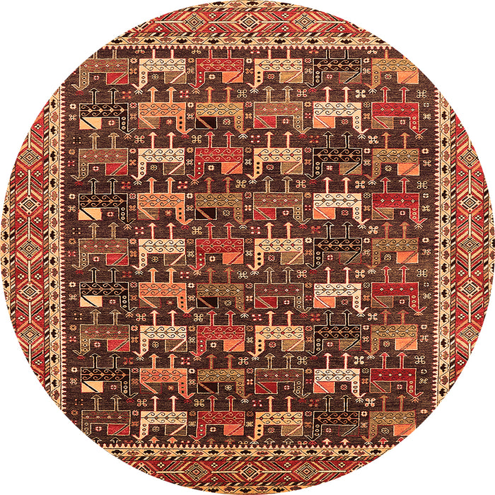 Round Machine Washable Oriental Orange Industrial Area Rugs, wshurb2150org