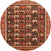 Round Machine Washable Oriental Orange Industrial Area Rugs, wshurb2150org