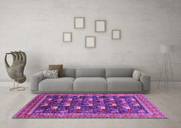 Machine Washable Oriental Pink Industrial Rug in a Living Room, wshurb2150pnk