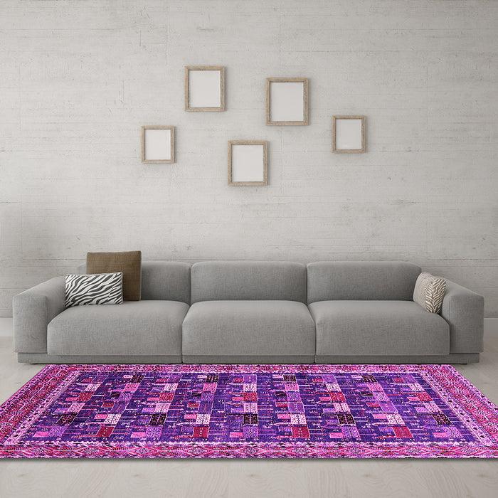 Machine Washable Oriental Pink Industrial Rug in a Living Room, wshurb2150pnk
