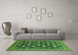 Machine Washable Oriental Green Industrial Area Rugs in a Living Room,, wshurb2150grn