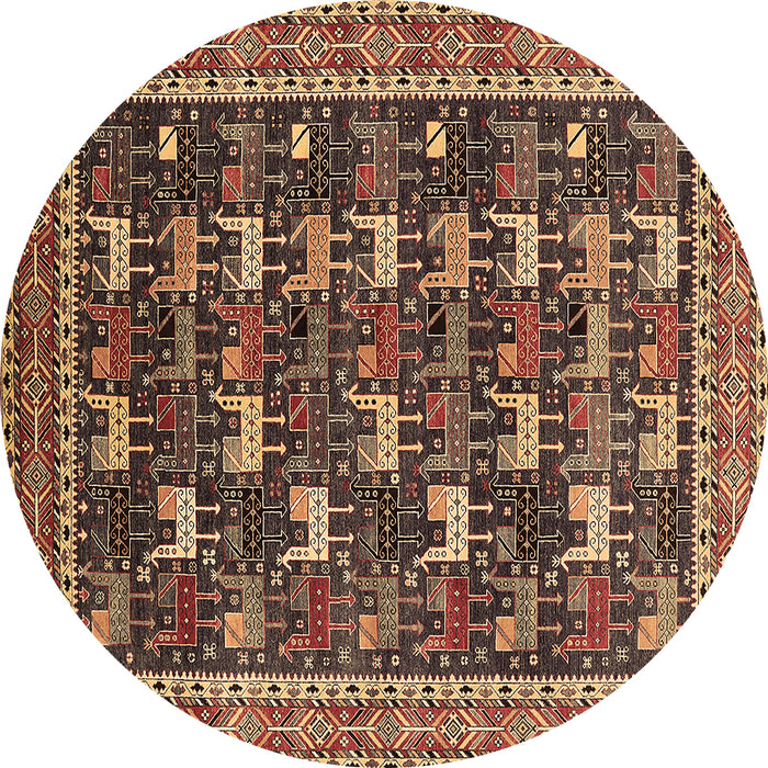 Round Machine Washable Oriental Brown Industrial Rug, wshurb2150brn