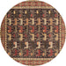 Round Machine Washable Oriental Brown Industrial Rug, wshurb2150brn