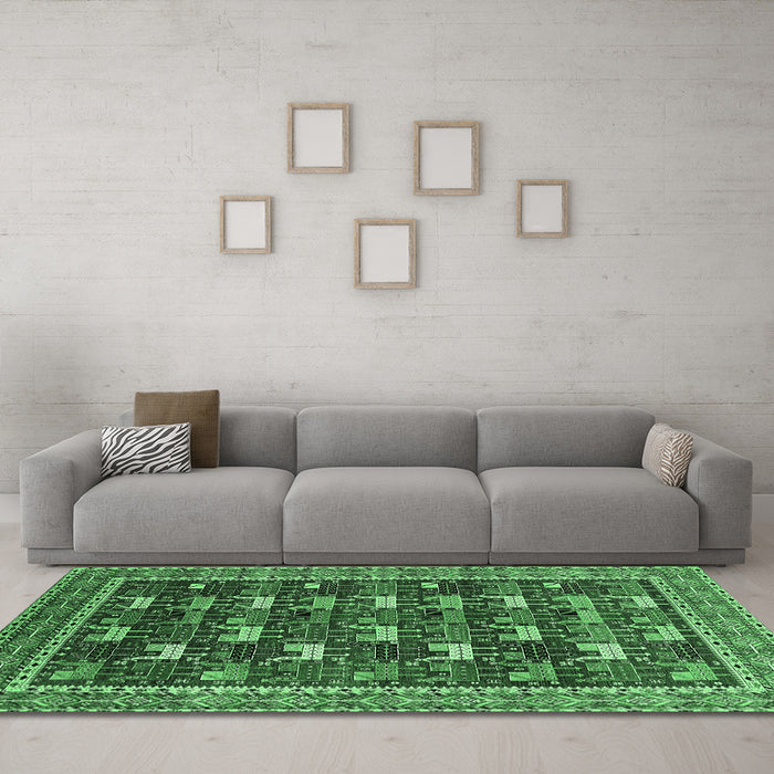 Machine Washable Oriental Emerald Green Industrial Area Rugs in a Living Room,, wshurb2150emgrn