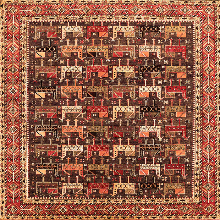 Square Machine Washable Oriental Orange Industrial Area Rugs, wshurb2150org