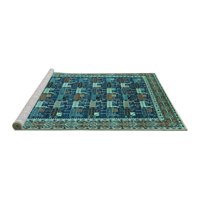 Sideview of Machine Washable Oriental Turquoise Industrial Area Rugs, wshurb2150turq