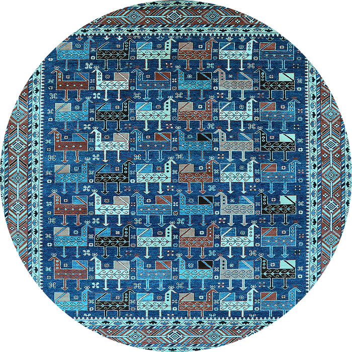 Round Machine Washable Oriental Light Blue Industrial Rug, wshurb2150lblu