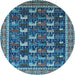 Round Machine Washable Oriental Light Blue Industrial Rug, wshurb2150lblu