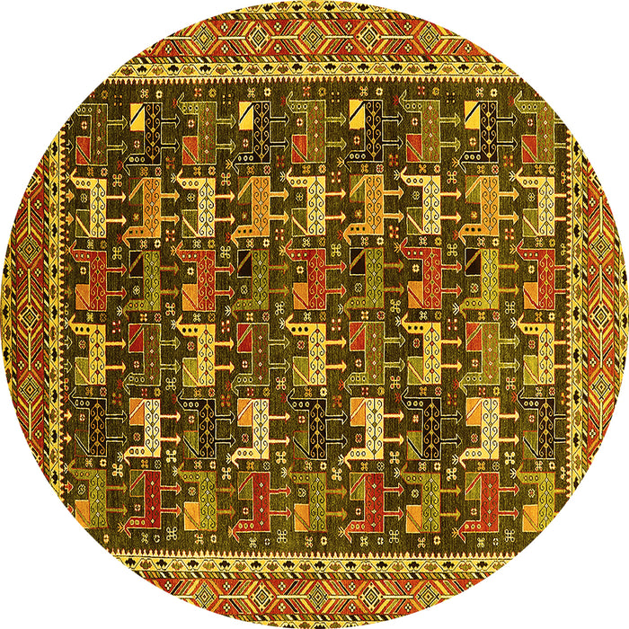 Round Machine Washable Oriental Yellow Industrial Rug, wshurb2150yw