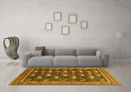 Machine Washable Oriental Yellow Industrial Rug in a Living Room, wshurb2150yw