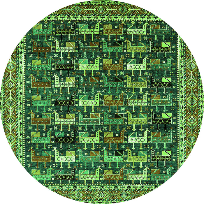 Round Machine Washable Oriental Green Industrial Area Rugs, wshurb2150grn