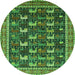 Round Machine Washable Oriental Green Industrial Area Rugs, wshurb2150grn