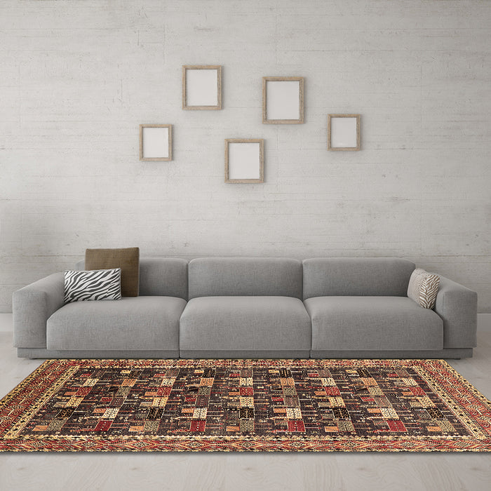 Machine Washable Oriental Brown Industrial Rug in a Living Room,, wshurb2150brn