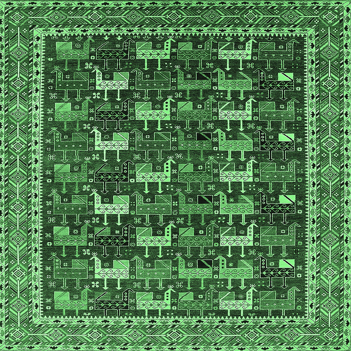 Square Machine Washable Oriental Emerald Green Industrial Area Rugs, wshurb2150emgrn