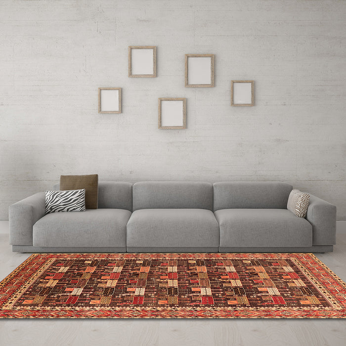 Machine Washable Oriental Orange Industrial Area Rugs in a Living Room, wshurb2150org