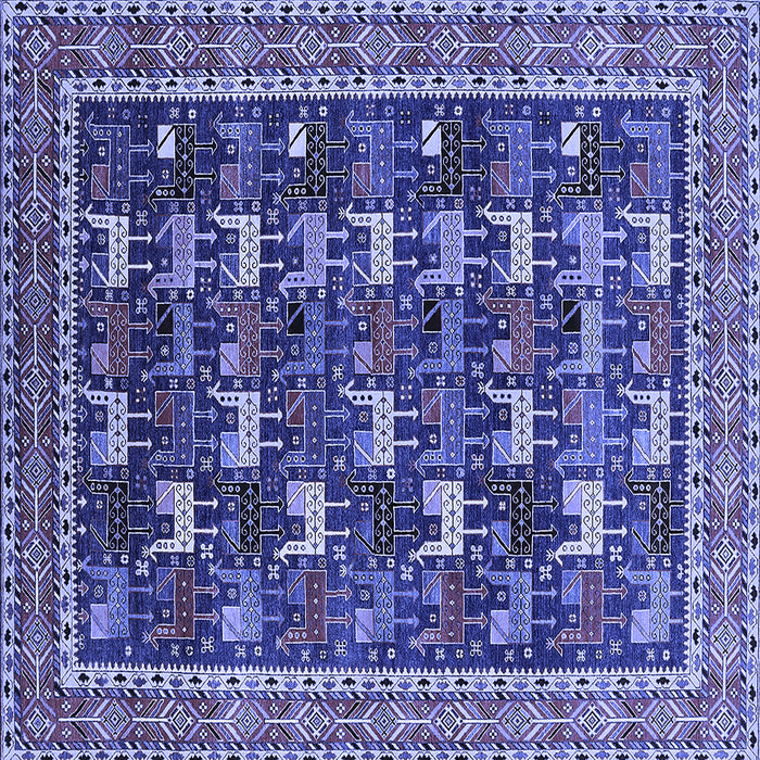 Square Machine Washable Oriental Blue Industrial Rug, wshurb2150blu
