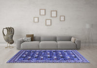 Machine Washable Oriental Blue Industrial Rug, wshurb2150blu