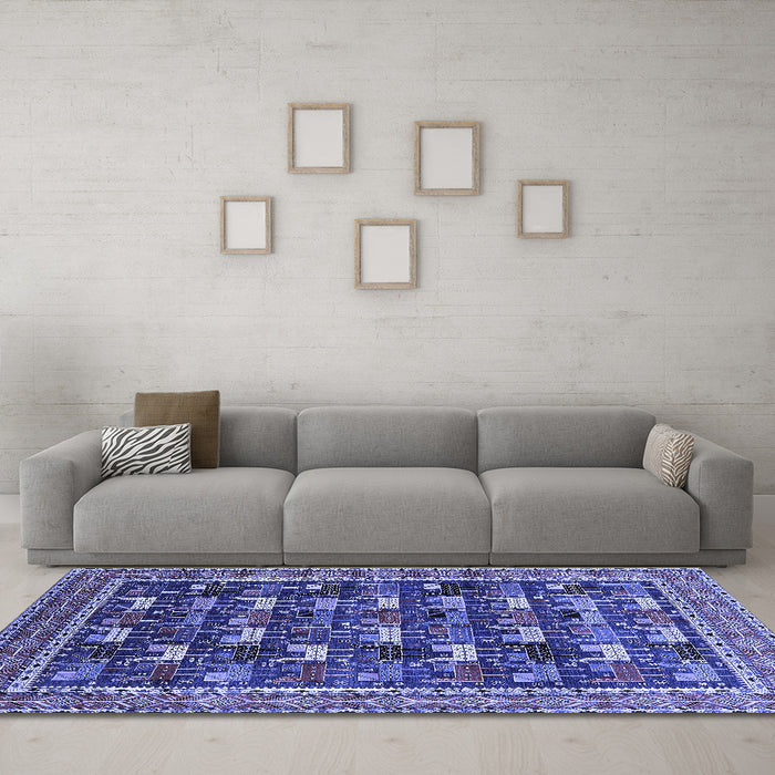Machine Washable Oriental Blue Industrial Rug in a Living Room, wshurb2150blu
