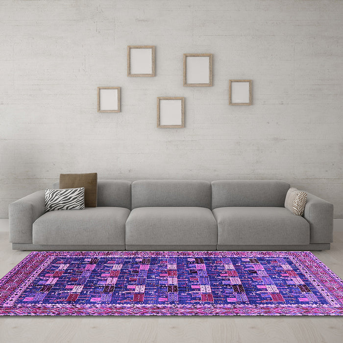 Machine Washable Oriental Purple Industrial Area Rugs in a Living Room, wshurb2150pur
