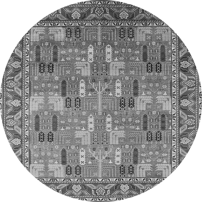 Round Machine Washable Oriental Gray Industrial Rug, wshurb2151gry