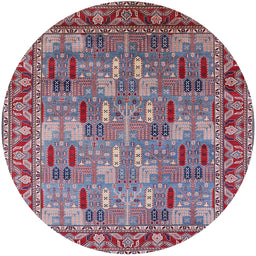 Round Mid-Century Modern Dark Raspberry Purple Oriental Rug, urb2151
